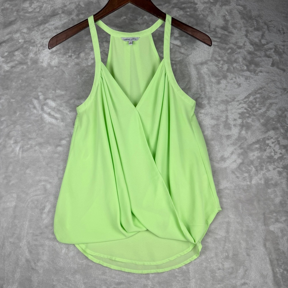Vacation Neon Lime Green Surplice Wrap‎ Tank Top Sleeveless Blouse S Naked Zebra